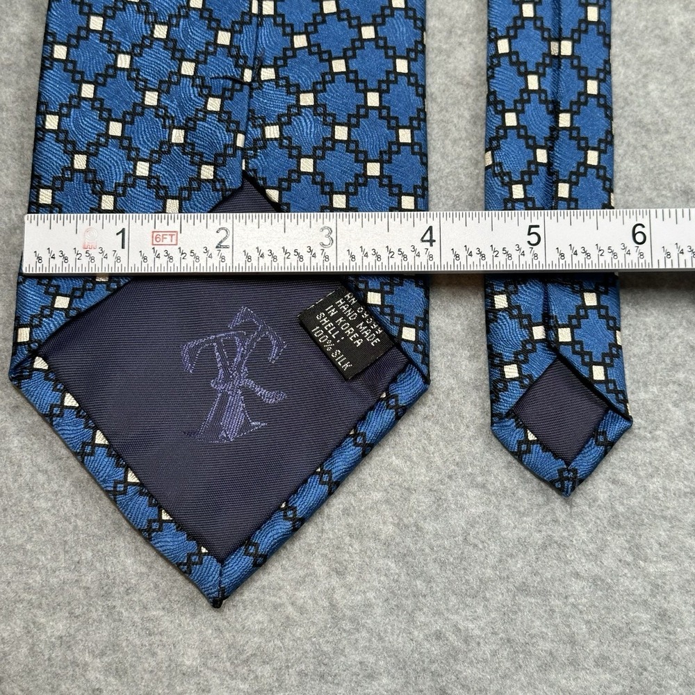 Vintage Tongue Tied Blue Geometric Lattice Silk Tie Mens Wide Width 59x3.3" - Picture 5 of 7